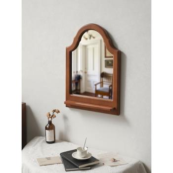 聞森家居中古浴室鏡壁掛新中式衛生間置物架實木臥室裝飾復古鏡子