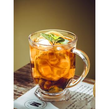 夏日水杯果汁杯子帶把玻璃商用水果茶杯大容量早餐創意冷飲杯家用