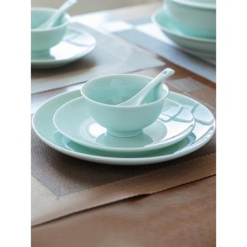 景德鎮官方陶瓷影青白瓷面碗吃飯碗盤碟純色中式餐具套裝禮盒家用