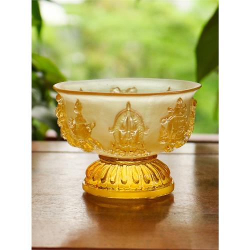 禪悅佛藝純手工古法琉璃八吉祥佛供杯貢碗貢水杯佛堂供具居家擺件