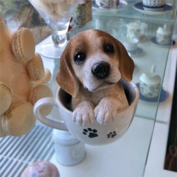 創意茶杯犬小狗狗擺件餐廳酒吧咖啡廳小擺設寵物店櫥窗裝飾品禮物