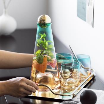 北歐風格輕奢冷水壺水杯家用客廳創意玻璃水具果汁壺涼水杯套裝