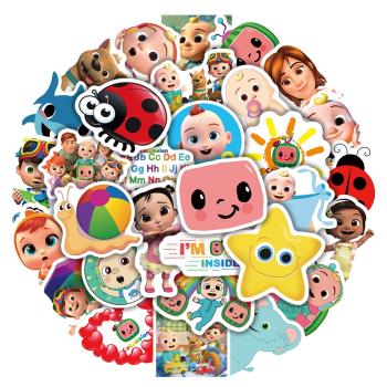 50張超級寶貝兒童英語啟蒙jojo貼紙水杯筆記本cocomelon卡通裝飾
