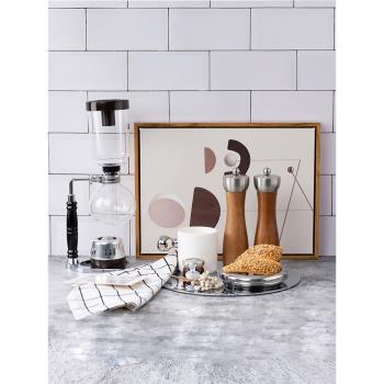 廚房樣板間軟裝飾品擺件玻璃咖啡壺仿真食材金屬托盤研磨器咖啡杯