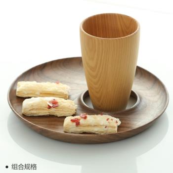 日式創意設計西餐廳自助餐圓形托盤原實木質糕點心茶水果盤面包板