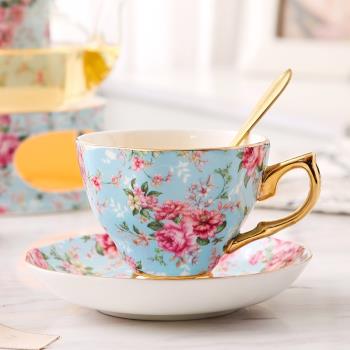 玫瑰花園歐式創意咖啡杯碟套裝家用小奢華骨瓷金邊下午茶杯具優雅