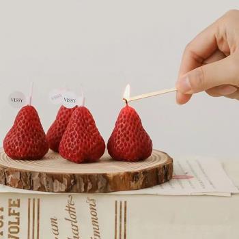 草莓蠟燭網紅烘焙蛋糕裝飾擺件生日派對甜品臺草莓蠟燭裝扮插件