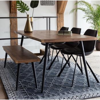 北歐實木餐桌小戶型工作臺長方形現代簡約輕奢鐵藝復古桌家用美式