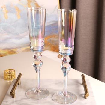 家用手工水晶玻璃紅酒杯甜酒杯 金邊珠珠香檳杯 儀式感氣泡酒杯子