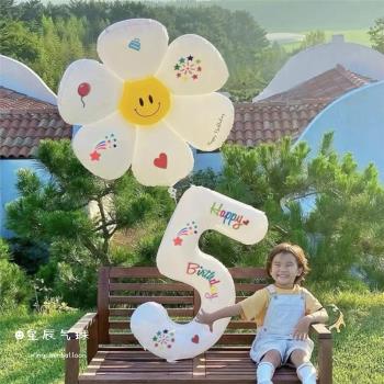 ins白色32寸超大數字鋁膜氣球戶外拍照道具兒童寶寶1周歲場景布置