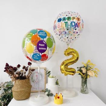 4D立體網紅波波球彩虹印花字母生日快樂兒童生日裝飾背景周歲布置