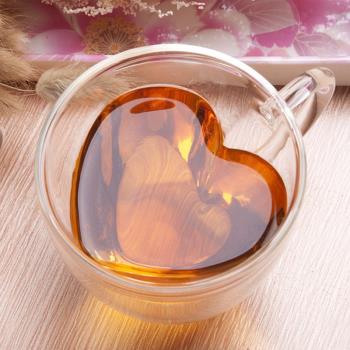 隔熱創意心形不燙手雙層玻璃杯高硼矽玻璃果汁飲料杯咖啡杯