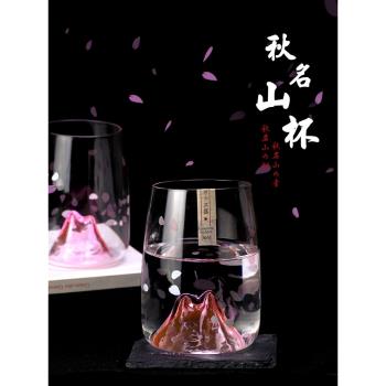 落櫻杯秋名山杯子櫻花青山杯雪山日式酒杯水晶玻璃杯網紅杯ins風