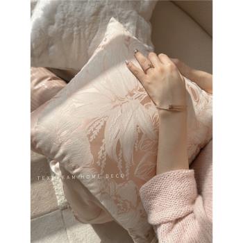 Texdream態度 粉色薔薇法式復古抱枕客廳沙發ins靠墊樣板間靠枕套