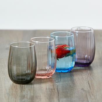 歐式家用玻璃杯彩色透明水杯裝圓形大肚喝水水晶杯子果汁飲料杯子