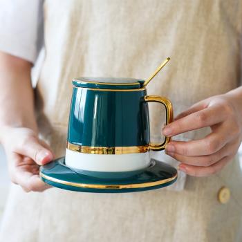 美式復古陶瓷咖啡杯歐式輕奢金邊馬克杯帶蓋帶勺優雅杯碟禮盒套裝