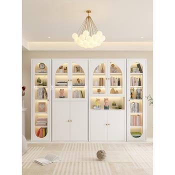 新款長虹玻璃門書柜輕奢現代置物柜書架法式奶油風客廳家用展示柜