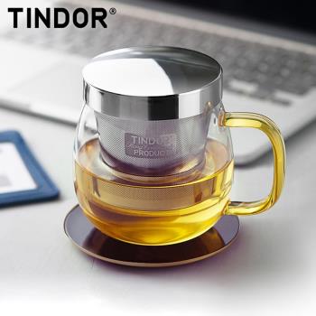 田代/耐熱玻璃杯 茶杯水杯 不銹鋼透明泡茶帶蓋過濾花茶杯杯子