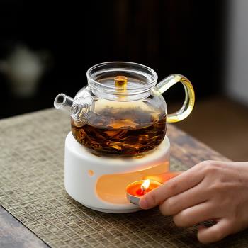 日式陶瓷溫茶爐蠟燭茶壺底座功夫茶具復古煮茶爐酒精加熱保溫茶器