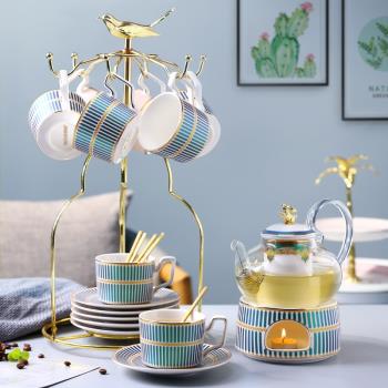 歐式陶瓷下午茶花果茶具套裝茶杯子家用水果玻璃花茶壺蠟燭加熱
