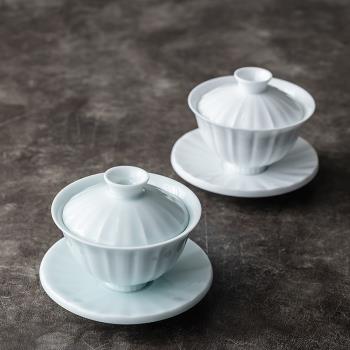 日式花瓣三才碗蓋碗個性陶瓷功夫茶具杯子大號家用青瓷茶杯套裝