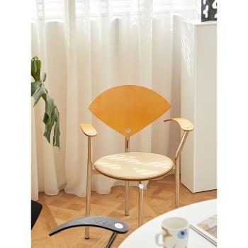 中古設計師餐椅北歐現代餐廳實木靠背扶手椅辦公書桌椅創意單人椅