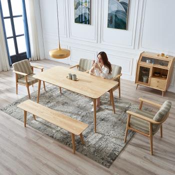 實木餐桌北歐現代簡約原木色餐廳桌子北美白蠟木原木吃飯桌長方形