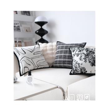 法式沙發抱枕小香風輕奢靠枕現代簡約高級感靠墊幾何黑白客廳靠包