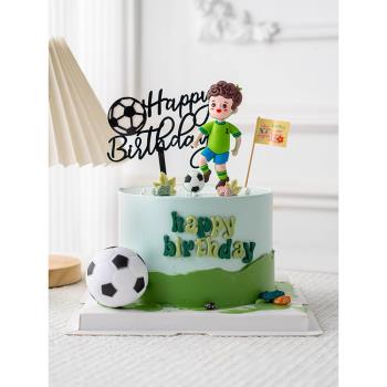 足球主題兒童生日蛋糕裝飾踢足球男孩軟膠插件生日快樂烘焙插牌