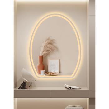 化妝鏡壁掛橢圓梳妝鏡臥室掛墻led異形智能鏡帶燈發光梳妝臺鏡子