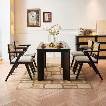 現代簡約實木餐桌設計師創意餐廳民宿藤編餐桌椅組合家用北歐飯桌