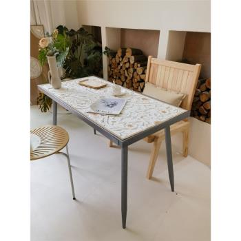 美式鐵木雕花餐桌法式復古簡約餐臺歐式長方形辦公會議桌工作臺