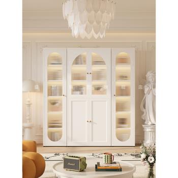 新款法式奶油風防塵書柜帶玻璃門展示柜家用客廳自由組合整墻書架