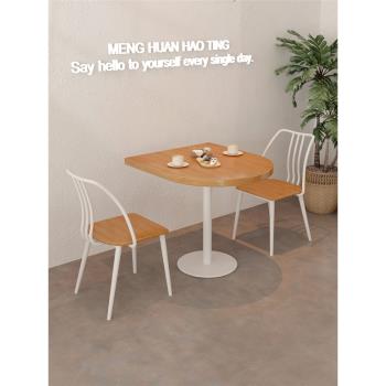 侘寂風鐵藝實木半圓小桌子網紅餐廳橢圓桌商用咖啡奶茶店桌椅1028