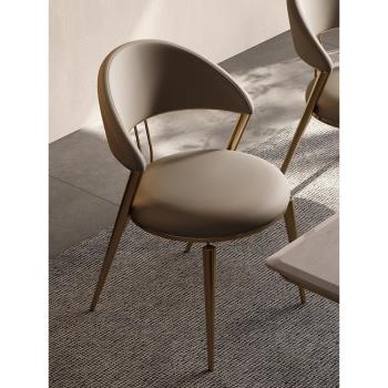 意式輕奢餐椅家用現代簡約小戶型靠背皮椅設計師高級感不銹鋼椅子