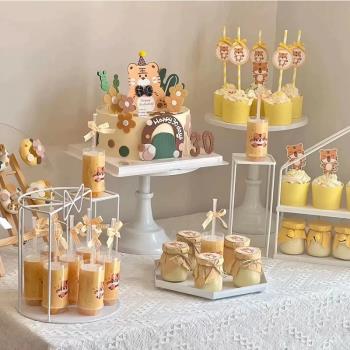 虎寶寶生日宴派對甜品臺蛋糕裝飾可愛小老虎插件推推樂布丁杯裝扮
