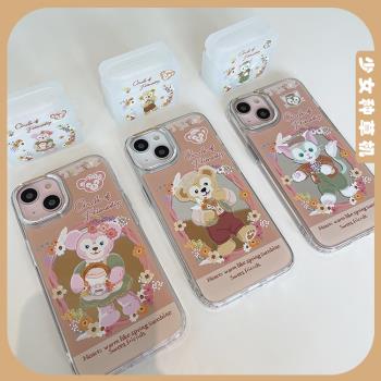 原創達菲託尼i15pro殼iphone14Pro手機殼蘋果13promax鏡面16promax保護套秋日雪莉玫卡通女可愛外殼花朵
