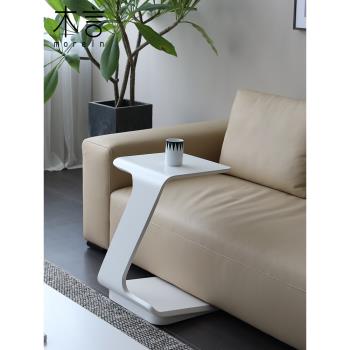 木言設計/白色烤漆移動邊幾原創現代帶輪沙發多功能創意灰色邊桌