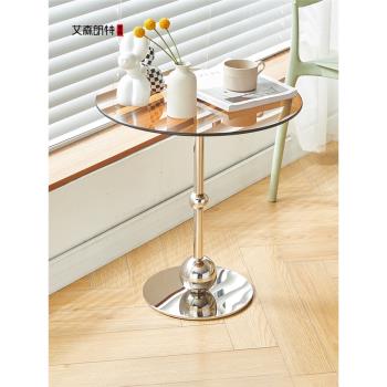 艾森朗特玻璃茶幾不銹鋼沙發邊幾客廳圓形邊桌簡約小圓桌現代茶桌