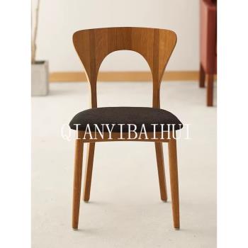 北歐實木中古丹麥設計師家用柚木餐椅蝴蝶靠背椅羊羔絨家用化妝椅