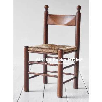 中古藤椅法式復古風實木藤編餐椅設計師咖啡廳靠背椅vintage椅子