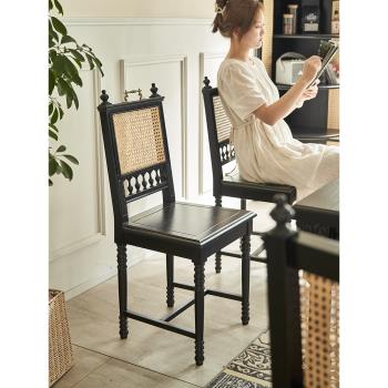 法式復古藤編餐椅咖啡廳餐廳創意靠背椅小戶型臥室梳妝椅書桌椅子