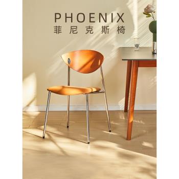飾派北歐復古實木設計師餐椅輕奢現代簡約鐵藝ins不銹鋼靠背椅子