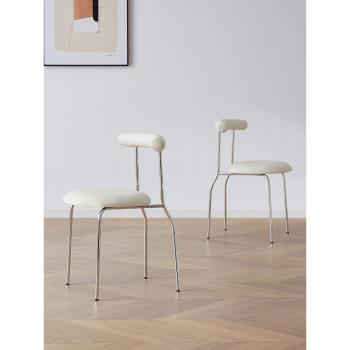 奶油風家用餐椅子設計師金屬環抱椅現代簡約客廳待客椅不銹鋼凳子