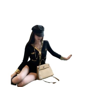 Wuuus Highline【鎏金古德蘭】擦金工藝 黑色針織衫女冬新款上衣