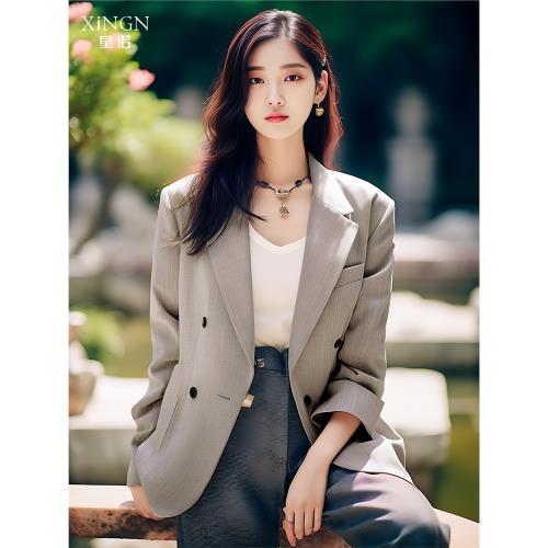 星諾陽光杏露 新款女士高端氣質優雅西裝外套 休閑中長款輕奢大衣
