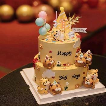 虎寶寶周歲蛋糕裝飾品擺件公仔調皮老虎 1歲生日宴派對插件插牌