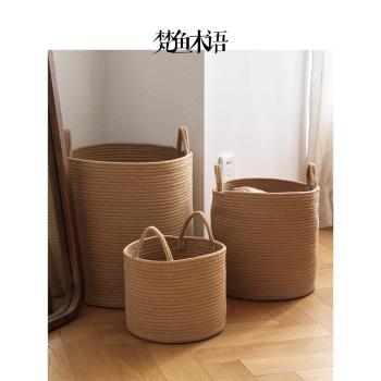 梵魚黃麻臟衣簍家用高顏值臟衣服收納筐內衣毛絨玩具玩偶收納桶