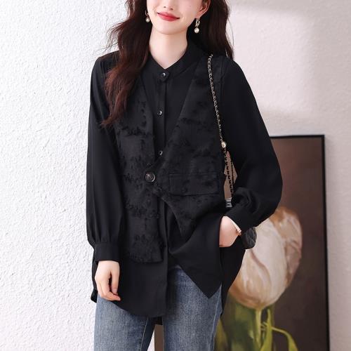 襯衫女大碼2025秋季新款胖妹妹寬松顯瘦洋氣假兩件長袖百搭上衣潮