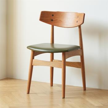 燕蛙海浪椅北歐櫻桃木實木餐椅靠背椅日式簡約家用書桌椅休閑椅